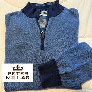 Peter Millar Men's Two-Tone Blue Zip-Up Sweater